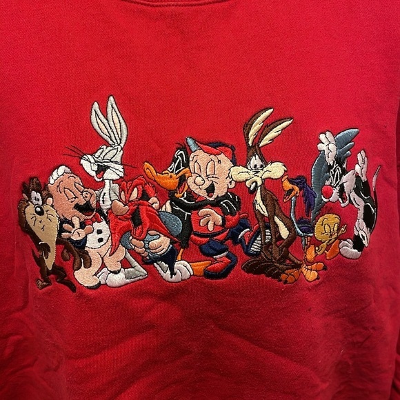 EUC 1990’s Vintage Warner Bros Looney Tunes Embroidered characters sweatshirt XL - Picture 2 of 5